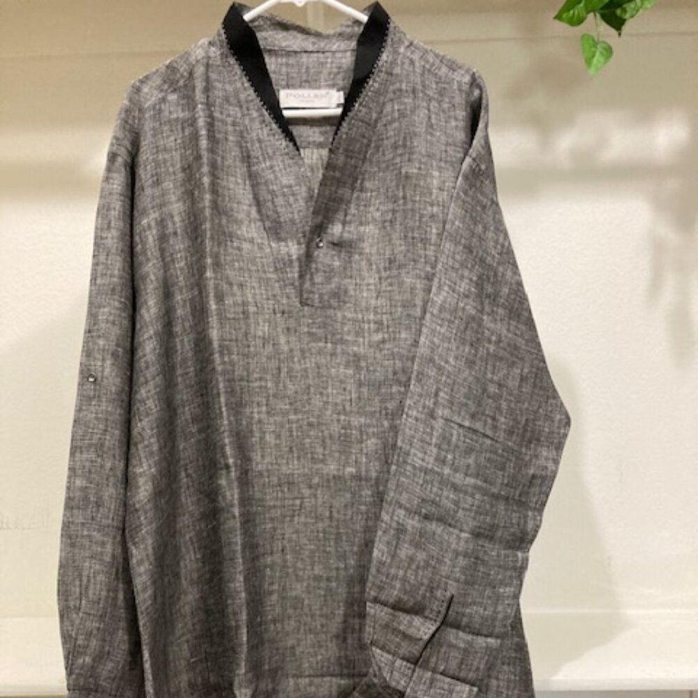 Grey black linen kurta
